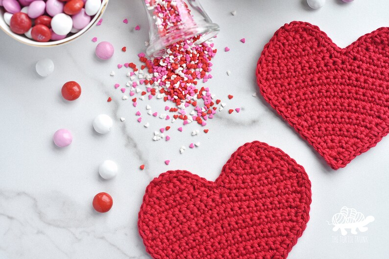 Crochet Heart Coaster Pattern Heart Shaped Coaster Crochet Pattern Valentine's Day Crochet Pattern image 3