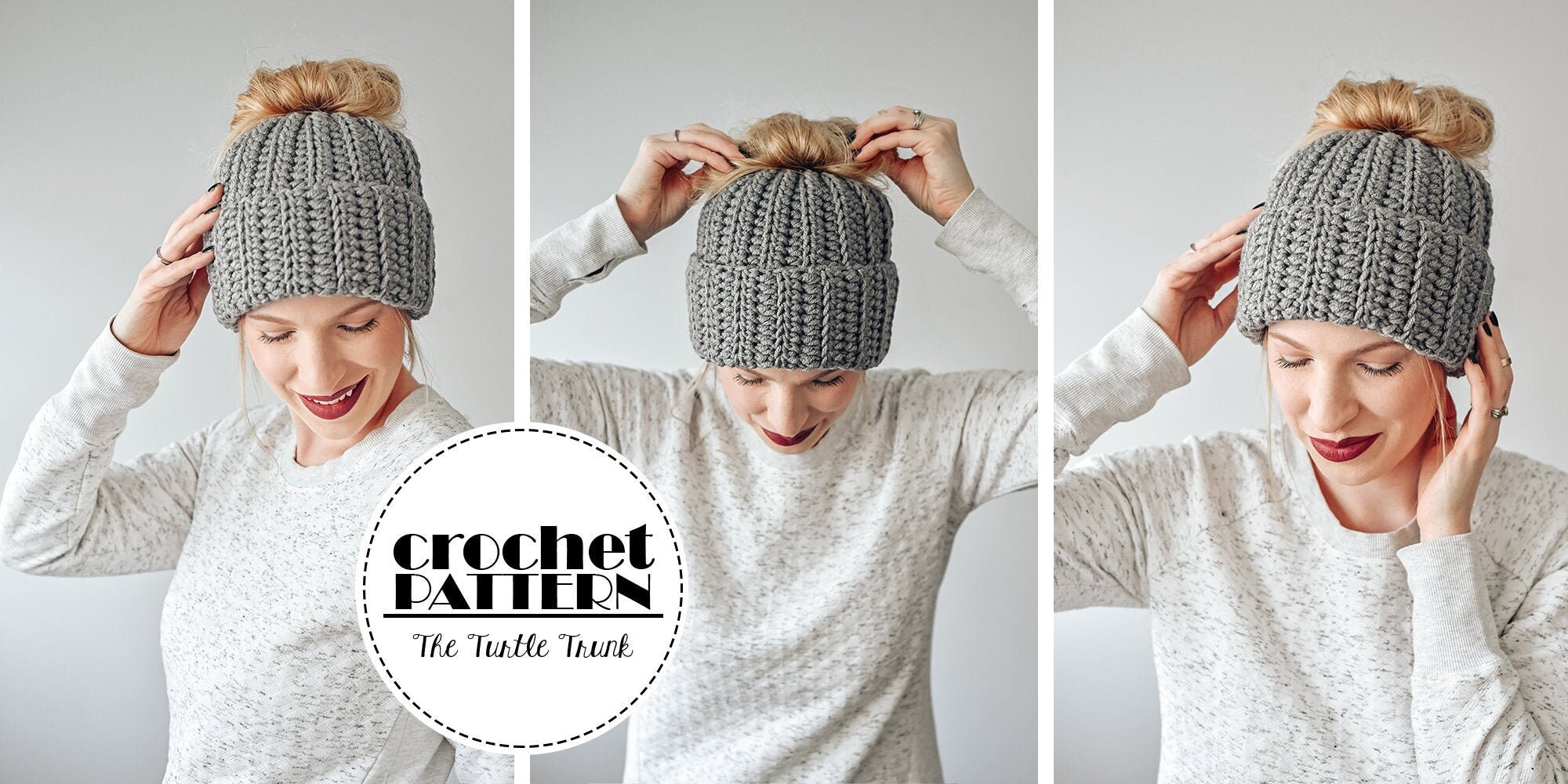 Easy Breezy Chunky Bun Beanie Crochet Pattern - Bulky Messy Bun Hat - PDF Digital Dowbload