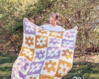 Checkered Flower Blanket Crochet Pattern - PDF Digital Download - Etsy