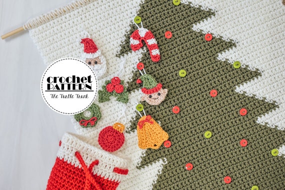 Crochet Advent Calendar Pattern Bundle - Tree Wall Hanging, Pouch, and 25 Christmas/Winter Appliqués Included - PDF Digital Download