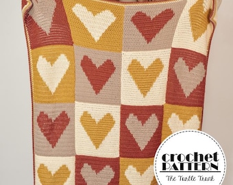 Checkered Heart Blanket Crochet Pattern - Crochet Heart Blanket Pattern - PDF Digital Download