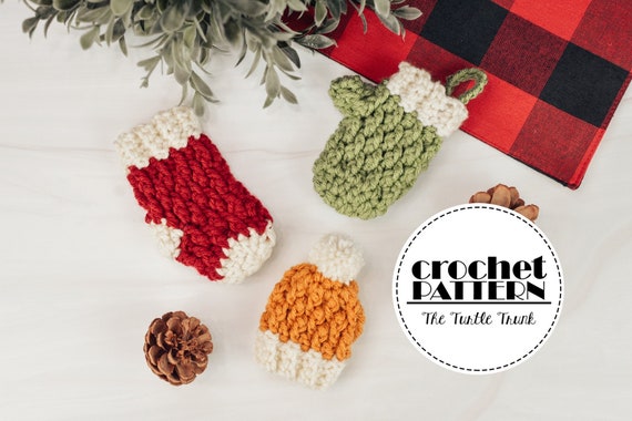 Country Cottage Minis Crochet Pattern - Mini Crochet Stocking, Mitten, and Beanie - PDF Digital Download
