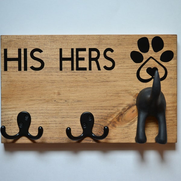 Dog Leash Holder, His Hers Pawprint Keyring/ Leash Holder, Stained Wood Leash Holder, Pawprint Wall Decor, Leash Holder Sign, Dog Lover Gift
