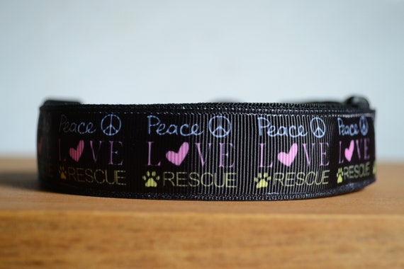 Peace Love Rescue Dog Collar Black Dog Collar Modern Dog 