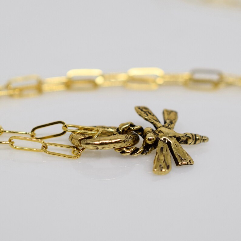 Sundance Style Gift for Teen Girl Dainty Gold Dragonfly Pendant Necklace 14k Gold Fill Chain with Gold Bronze Artisan Dragonfly Pendant