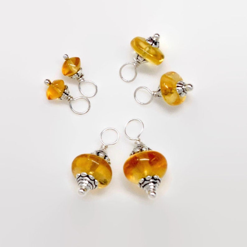Your Choice of Matching Citrine Gemstone Charm Sets Hoop Earring Dangles November Birthstone 5mm 8mm or 10mm Citrine Silver Charms