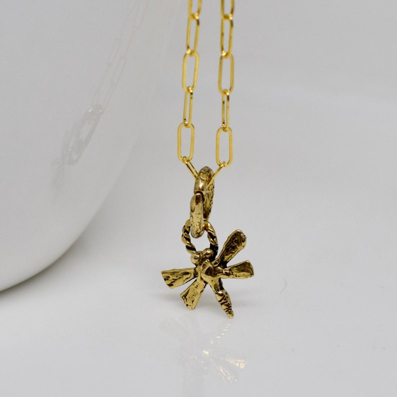 Sundance Style Gift for Teen Girl Dainty Gold Dragonfly Pendant Necklace 14k Gold Fill Chain with Gold Bronze Artisan Dragonfly Pendant