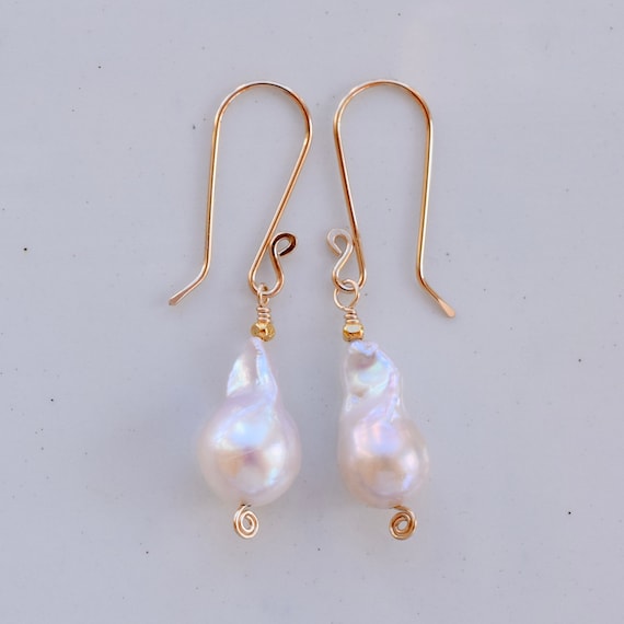 June Birthstone Vermeil Dangle Earrings Wedding Earrings Modern Bridal Jewelry Baroque Pearl 24K Gold Filled Sterling Silver Wire