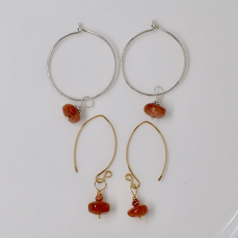 Pair of Sunstone Gemstone Charms in Sterling Silver or Gold Fill Hoop Earring Charms Qty: 2 Earring Dangles for Jewelry Making