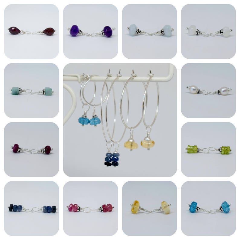 Earring Dangles Sterling Silver Birthstone Charms Necklace Charms June Birthstone Rainbow Moonstone Charm Set White Gemstone Charm Set