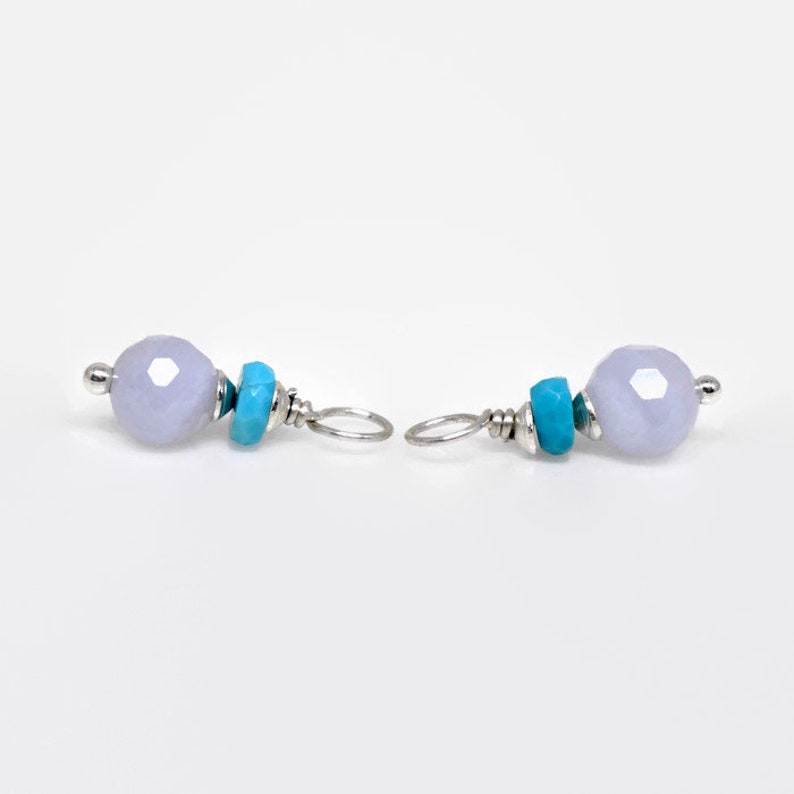 Pendant Qty: 2 Interchangeable Gemstone Dangles AAA Blue Lace Agate and Turquoise Charm Set Sterling Silver Blue Hoop Earring Charms