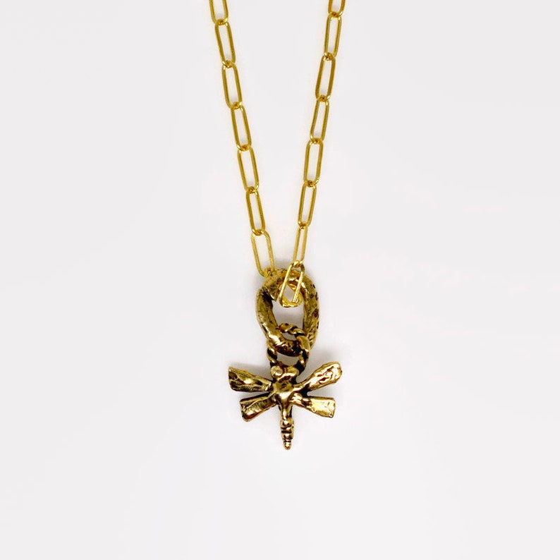 Sundance Style Gift for Teen Girl Dainty Gold Dragonfly Pendant Necklace 14k Gold Fill Chain with Gold Bronze Artisan Dragonfly Pendant