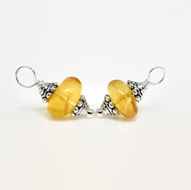 Your Choice of Matching Citrine Gemstone Charm Sets Hoop Earring Dangles November Birthstone 5mm 8mm or 10mm Citrine Silver Charms