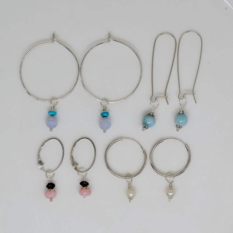 Pendant Qty: 2 Interchangeable Gemstone Dangles AAA Blue Lace Agate and Turquoise Charm Set Sterling Silver Blue Hoop Earring Charms