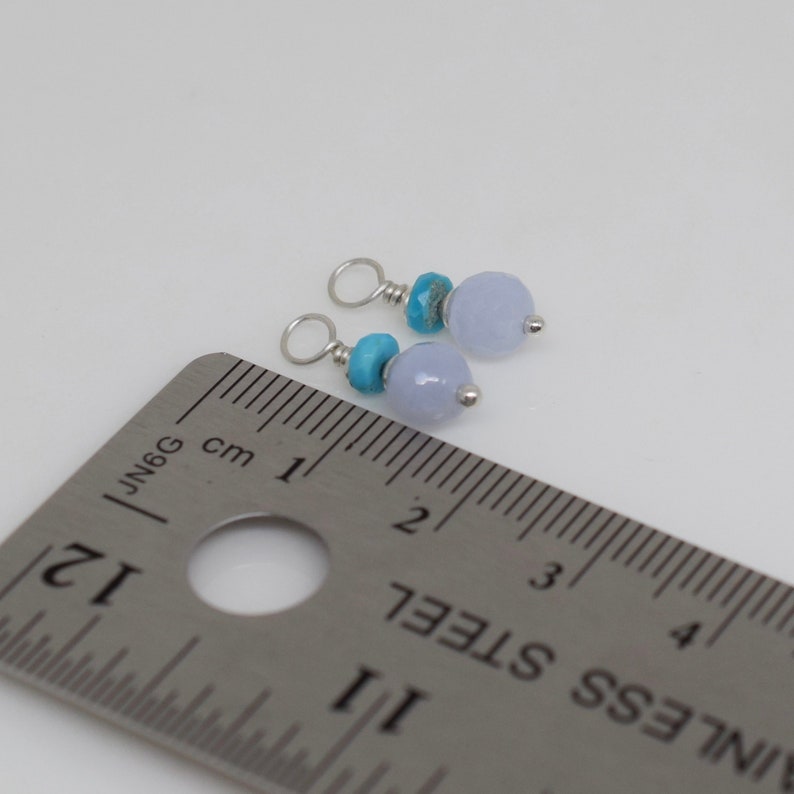 Pendant Qty: 2 Interchangeable Gemstone Dangles AAA Blue Lace Agate and Turquoise Charm Set Sterling Silver Blue Hoop Earring Charms