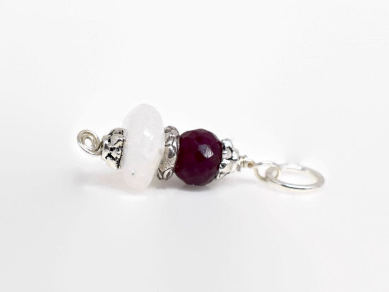 Rainbow Moonstone and Ruby Gemstone Pendant Red and White Sterling Silver Pendant MahiDesigns1 June July Birthstone Necklace Pendant