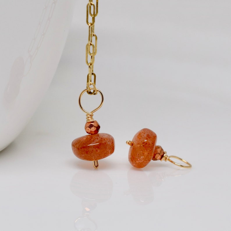 Pair of Sunstone Gemstone Charms in Sterling Silver or Gold Fill Hoop Earring Charms Qty: 2 Earring Dangles for Jewelry Making