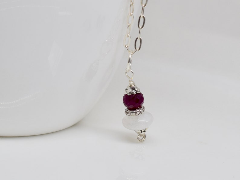 Rainbow Moonstone and Ruby Gemstone Pendant Red and White Sterling Silver Pendant MahiDesigns1 June July Birthstone Necklace Pendant