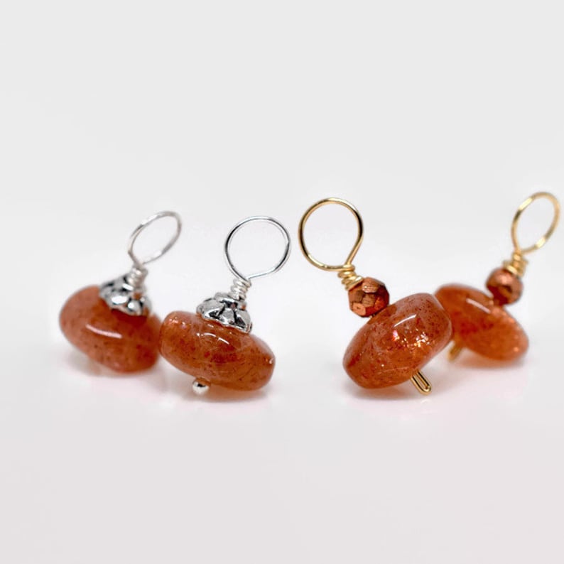Pair of Sunstone Gemstone Charms in Sterling Silver or Gold Fill Hoop Earring Charms Qty: 2 Earring Dangles for Jewelry Making