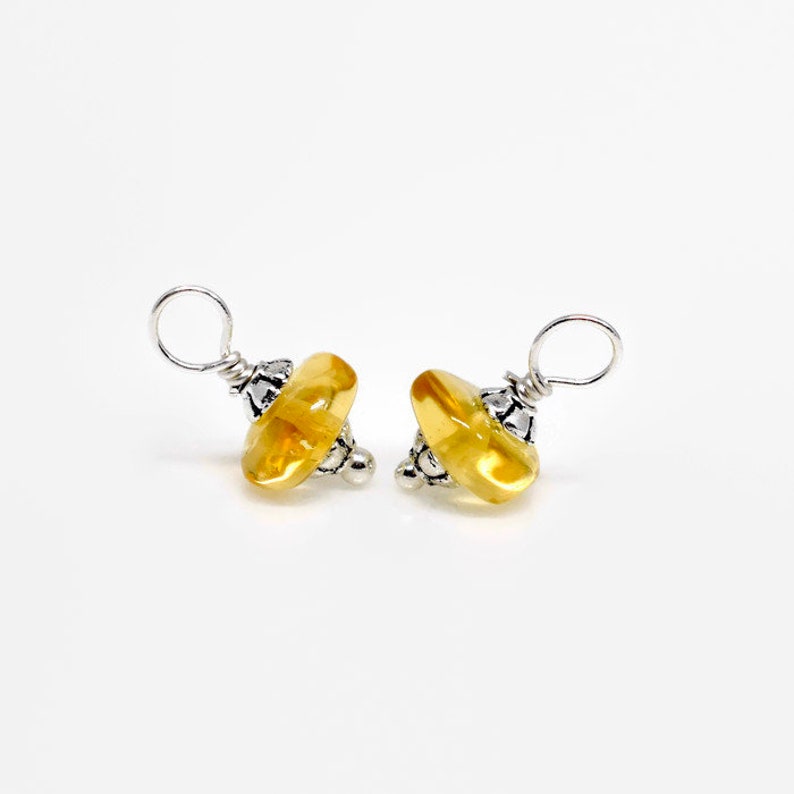 Your Choice of Matching Citrine Gemstone Charm Sets Hoop Earring Dangles November Birthstone 5mm 8mm or 10mm Citrine Silver Charms