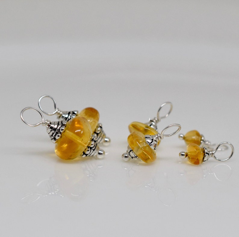 Your Choice of Matching Citrine Gemstone Charm Sets Hoop Earring Dangles November Birthstone 5mm 8mm or 10mm Citrine Silver Charms