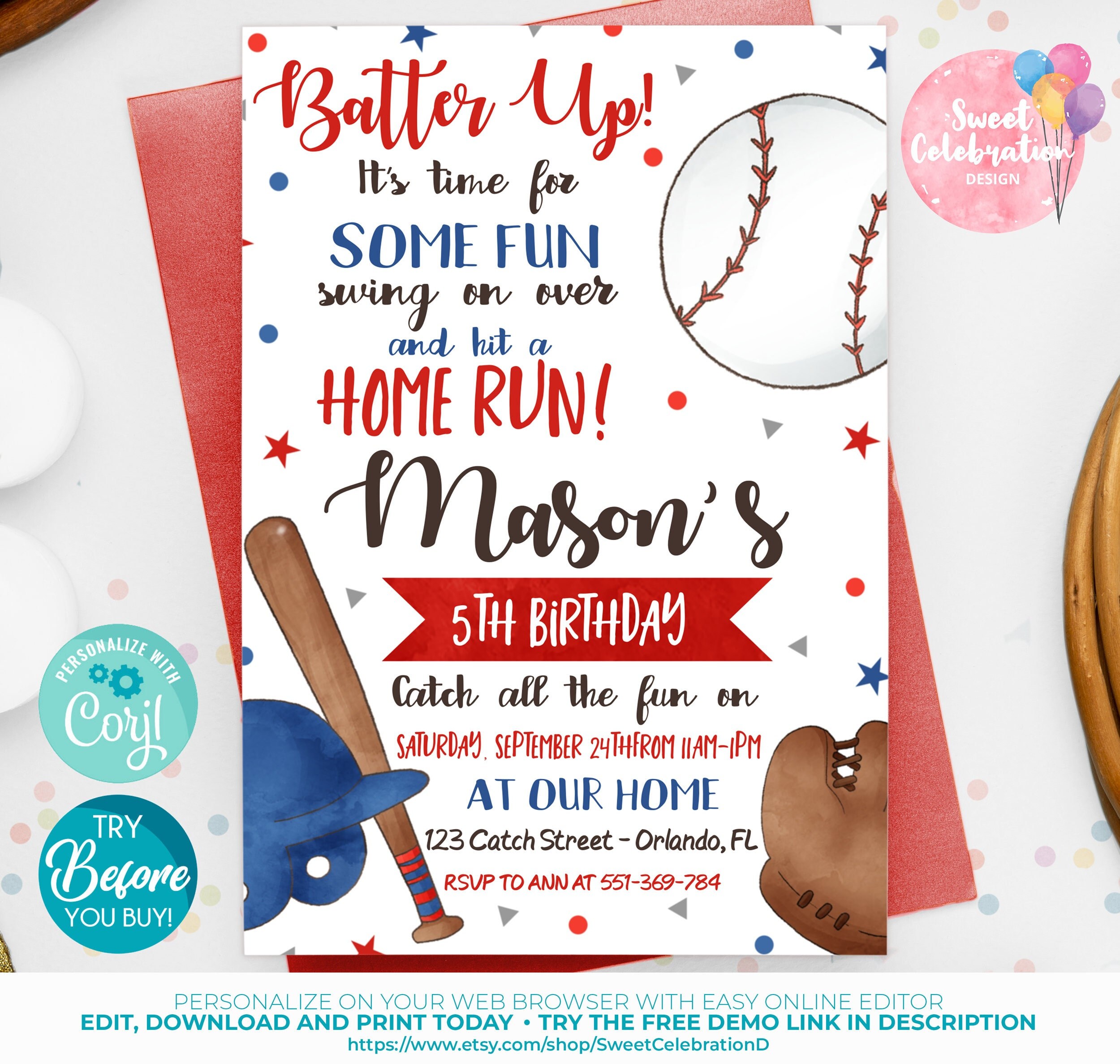 Invitación imprimible de béisbol rojo y azul descarga - Etsy España
