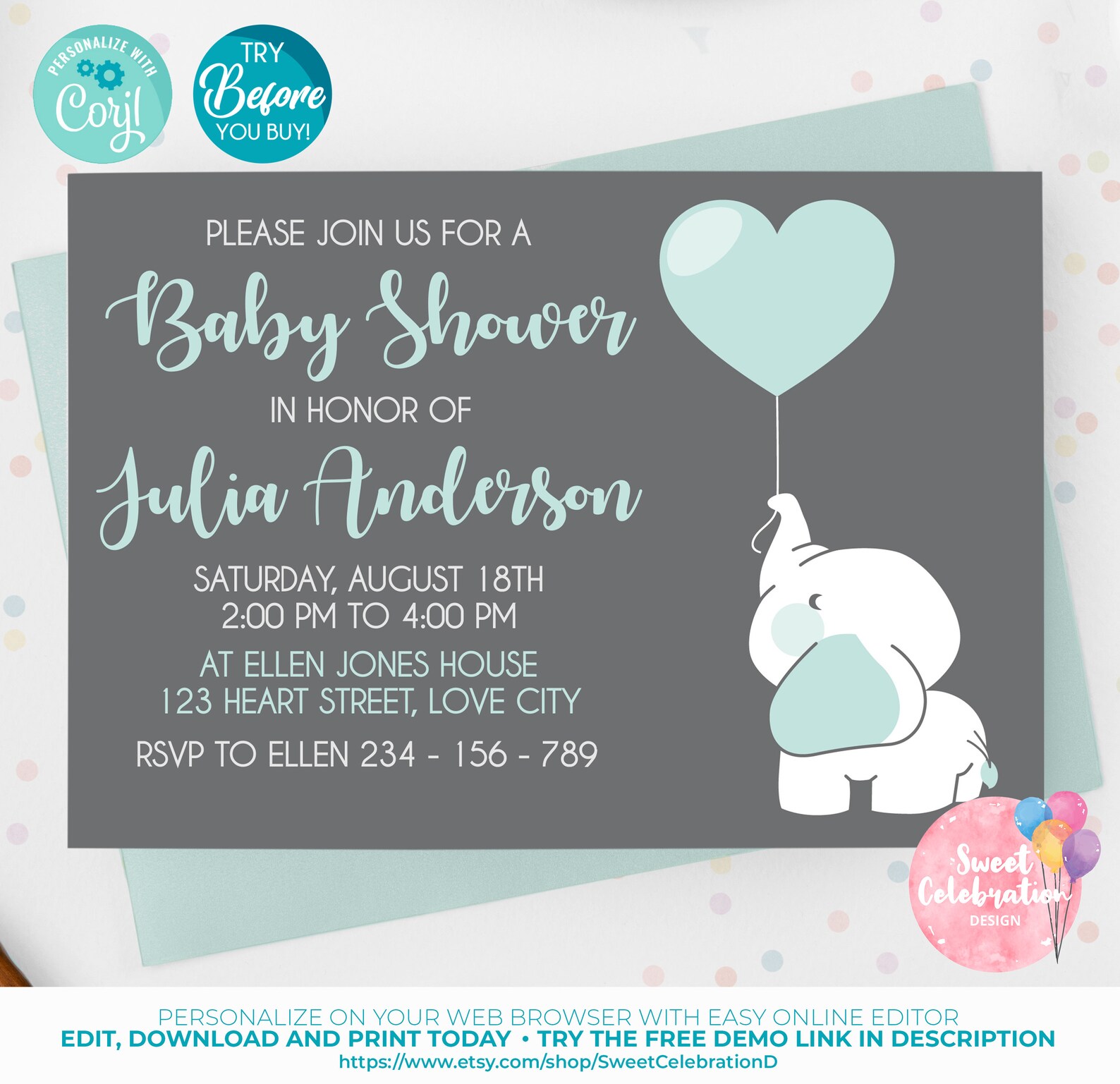 Baby Shower Elephant Invitation Little Peanut Baby Shower Etsy