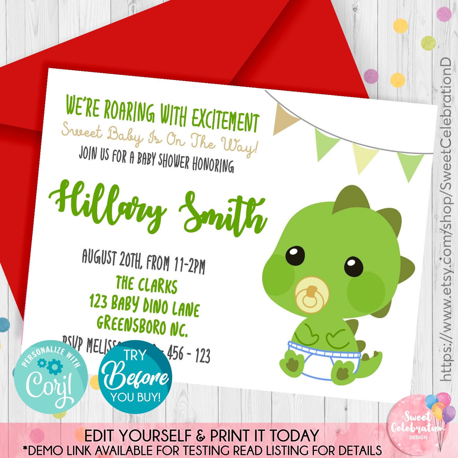 Dinosaur Baby Shower Invitation Dino Invitation Baby Boy Etsy