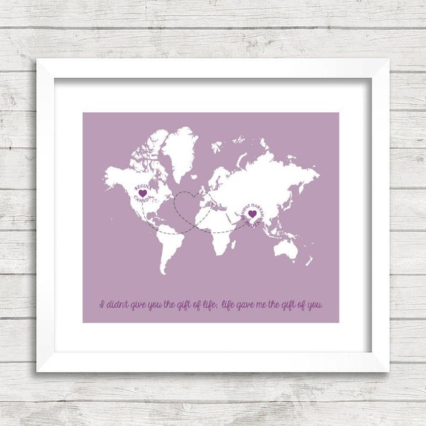 Adoption World Map - Regina, Saskatchewan, Canada - Sonipat, Haryana, India - Worldwide - Adopting Parents - Adoption Gift -New Parents