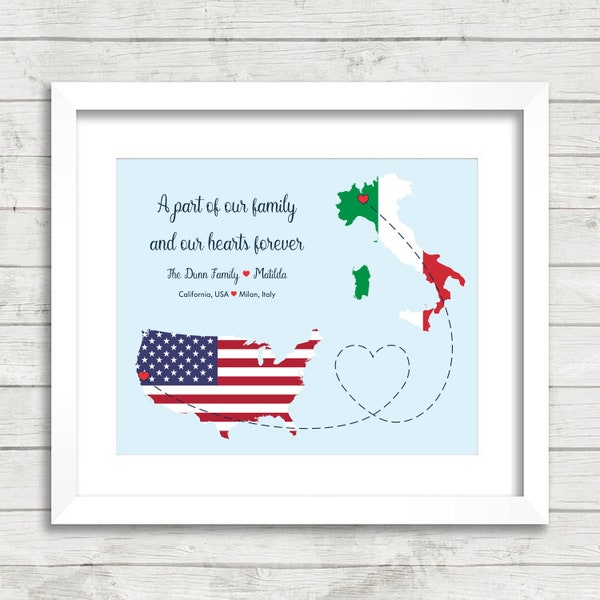 Exchange Student Map - California, USA - Milan, Italy - Educational - Long Distance - Host Family - Au Pair - Nanny - Christmas Gift