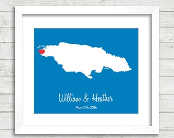 Jamaica Love Map - Negril, Jamaica - Jamaican - Destination/Tropical Wedding - Eloping - Engagement & Anniversary Gift - Newlyweds