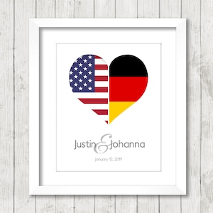 International Flag Map -Two Countries, One Print - United States Flag - USA - Flag Germany - German - American - Berlin - Munich - Frankfurt
