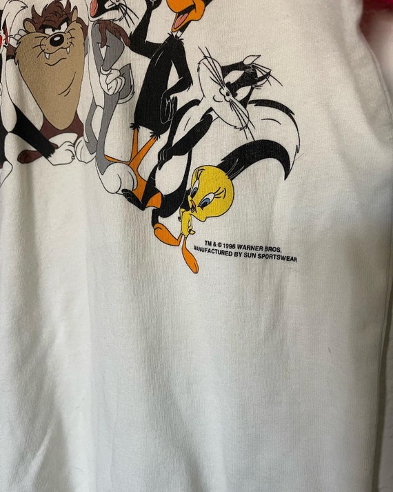 T-shirt Vintage Looney Tunes Années 90, Taille L, Blanc, Coton, Occasion Très Bon état (8/10), Motifs Bugs Bunny, Daffy Duck