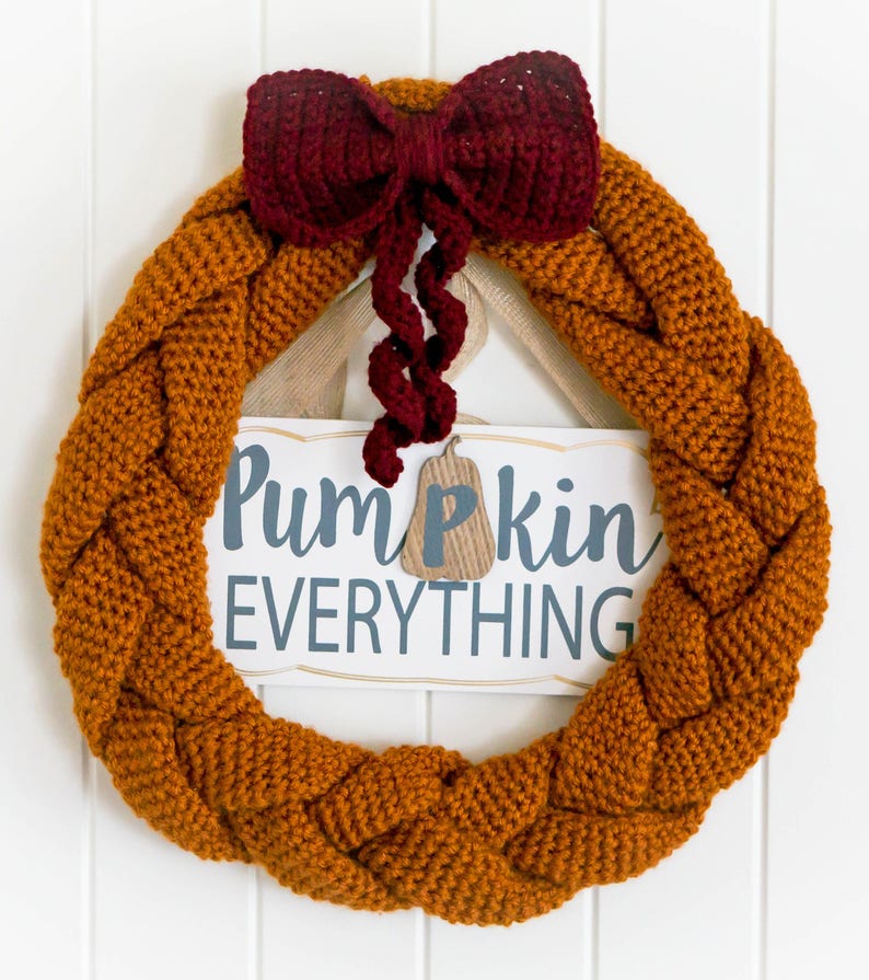 Crochet Braided Pumpkin Wreath PATTERN pdf instant digital image 0