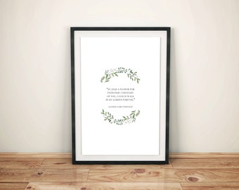 Garden Quote Print, "If I Had a Flower..." Instant Digital Download Printable, Artwork