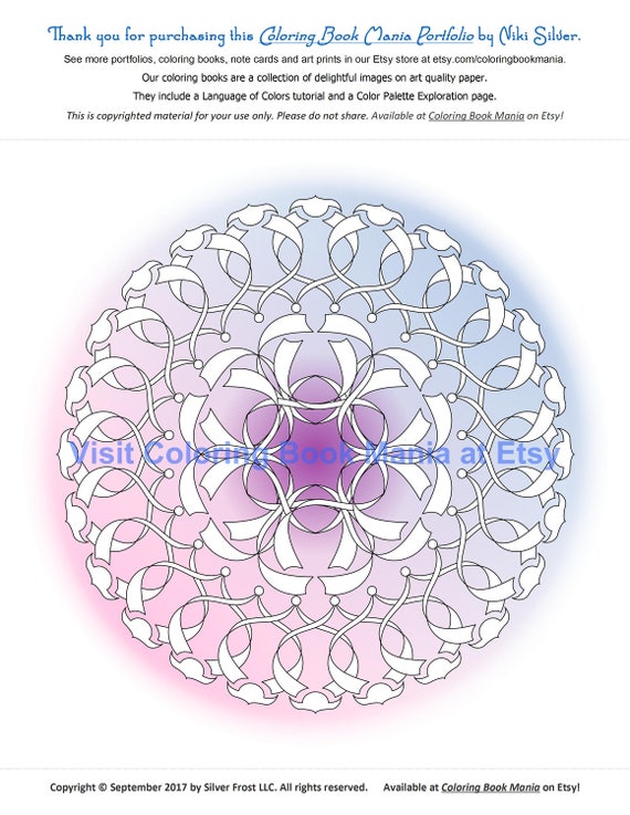 Download Ribbons Mandala Coloring Page Digital Download Colored Etsy