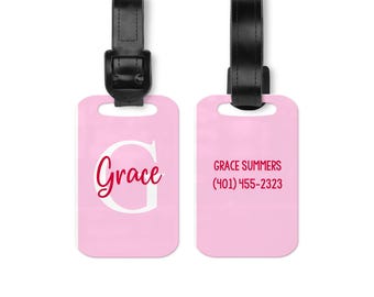 Custom Luggage Tag | Personalized Aluminum ID, Black Leather Strap | Two Size Options, Travel Ready