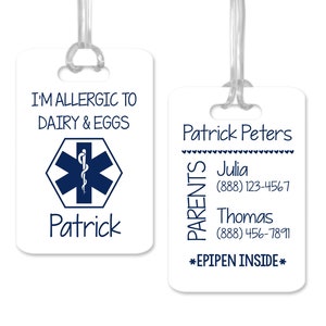 Allergy Alert Food Allergy, Personalized Medical Bag Tag, Allergy Card, Allergy Warning for Backpack