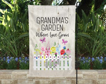 Personalized Grandma Garden Flag: Custom Names, Double Sided
