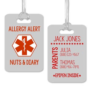 Allergy Alert Food Allergy, Personalized Medical Bag Tag, Allergy Card, Allergy Warning for Backpack