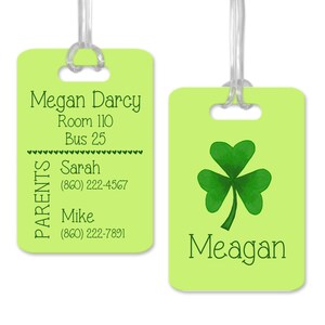 Shamrock Backpack Tag, Custom Bag ID Tag for Kids, Custom Bag ID Tag for Kids
