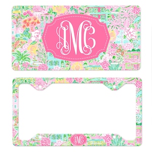 License Plate Monogram License Plate Frame, Lilly Inspired Car, Car accessories for women, Personalized Front License Plate