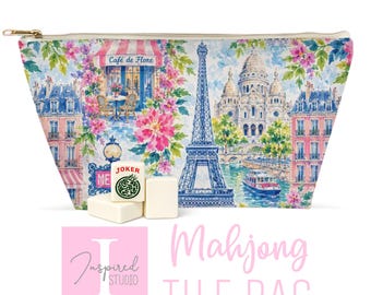 Paris Mahjong Bag | City Inspired Pouch | Double Sided Print | Polyester Poplin | White Zipper