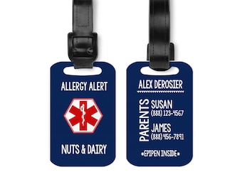 Personalized Allergy Alert Bag Tag: Medical ID, Backpack Tag