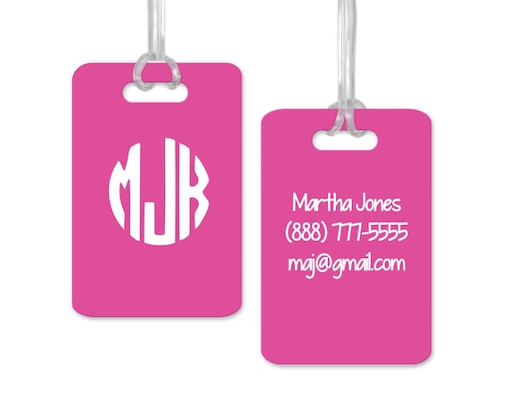 Emma monogram pink luggage bag name tag Single Initial Monogram Pink Luggage Tag | Paper Source main image 2