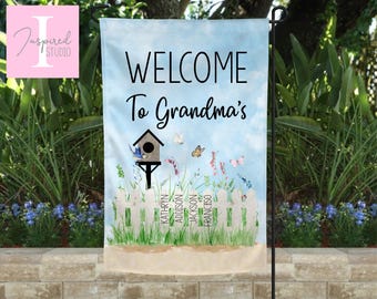 Grandma Garden Flag | Personalized Double Sided | Poplin Canvas | Custom Names