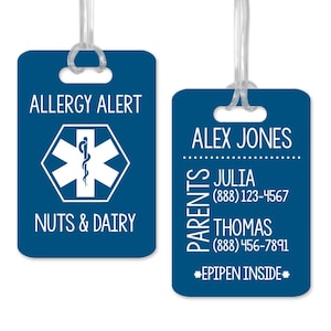 Allergy Alert Food Allergy, Personalized Medical Bag Tag, Allergy Card, Allergy Warning for Backpack