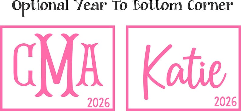 two pink square images with the names 'CMA' and 'Katie' written in a stylized font. The year '2026' is also displayed below each name.