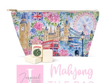 London Mahjong Bag | City Inspired Pouch | Double Sided Print | Polyester Poplin | White Zipper