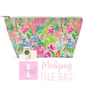 Mahjong Tile Bag: Coral Pink Pagoda Print - Flat Bottom, Double-Sided